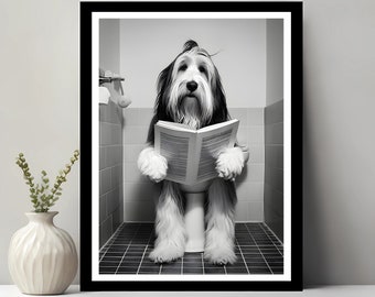 Bearded collie kunst aan de muur, grappig badkamer decor, dier in toilet, dierenwinkel kunst, hond kunst, cadeau baard collie, afdrukbare digitale download