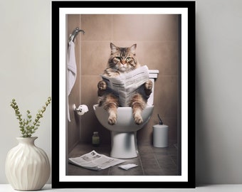 Katzen-Druck, lustige Badezimmer Dekor, Katze in Toilette, Tier in Toilette, launische Tier Kunst, Kinder Badezimmer Wandkunst, druckbare digitaler Download