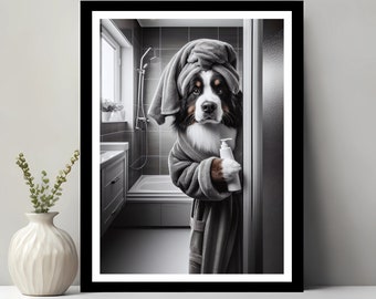 Bernese Mountain Dog Wall Art, Bathroom Art Print, Bernese Mountain Photo, Bathroom wall art, Funny Bathroom Wall Decor, Digital Download