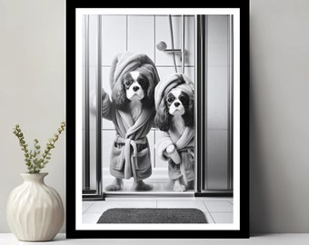 Cavalier King Charles Spaniel Wall Art, Bathroom Art Print, Cavalier Photo, Funny Bathroom Wall Decor, Dog in Toilet, Digital Download