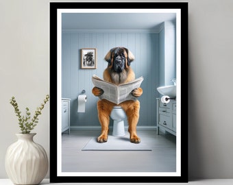 Leonberger Dog Wall Art, Funny Bathroom Decor, Dog in Toilet, Animal in toilet, Petshop Art, Dog Art, Leonberger Gift, Digital Download