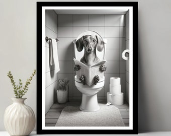 Dachshund Wall Art, Funny Bathroom Decor, Dachshund Dog in Toilet, Animal in toilet, Petshop Art, Dog Art, Dachshund Gift, Digital Download