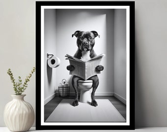 Staffordshire Bull Terrier Wall Art, Funny Bathroom Decor, Terrier in Toilet, Animal in toilet, Petshop Art, Dog Art, Digital Download