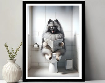 Keeshond Wall Art, Funny Bathroom Decor, Keeshond in Toilet, Animal in toilet, Petshop Art, Dog Art, Keeshond Gift, Digital Download