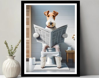 Wire Fox Terrier Wall Art, Funny Bathroom Decor, Terrier in Toilet, Animal in toilet, Petshop Art, Dog Art, Terrier Gift, Digital Download