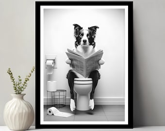 Border Collie Wall Art, Funny Bathroom Decor, Border Collie in Toilet, Animal in toilet, Petshop Art, Dog Art, Dog Gift, Digital Download