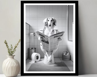 Art mural chien Saluki, décoration de salle de bain drôle, saluki dans les toilettes, animal dans les toilettes, art animalerie, art chien, cadeau chien saluki, téléchargement numérique