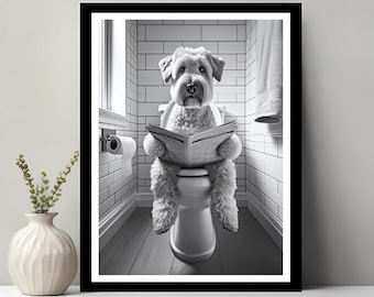 Soft Coated Wheaten Terrier Wall Art, Funny Bathroom Decor, Dog in Toilet, Animal in toilet, Petshop Art, Terrier Gift, Digital Download