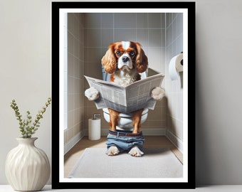 Cavalier King Charles Spaniel Wall Art, Funny Bathroom Decor, Dog in Toilet, Animal in toilet, Charles Spaniel Gift, Digital Download