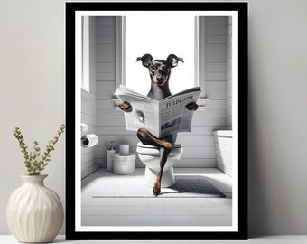 Miniature Pinscher Wall Art, Funny Bathroom Decor, Miniature Pinscher in Toilet, Animal in toilet, Dog Art, Pinscher Gift, Digital Download