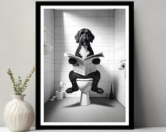 Portuguese Water Dog Wall Art, Funny Bathroom Decor, Dog in Toilet, Animal in toilet, Petshop Art, Dog Gift, Printable Digital Download