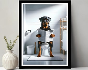 Rottweiler Wall Art, Funny Bathroom Decor, Rottweiler in Toilet, Animal in toilet, Petshop Art, Dog Art, Rottweiler Gift, Digital Download