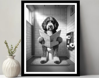 Bernedoodle Wall Art, Funny Bathroom Decor, Bernedoodle in Toilet, Animal in toilet, Petshop Art, Bernedoodle Gift, Digital Download