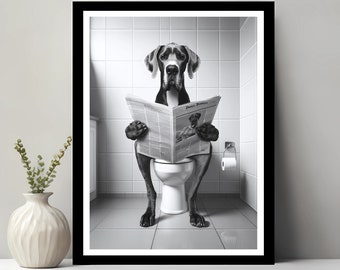 Great Dane Wall Art, Funny Bathroom Decor, Great Dane in Toilet, Animal in toilet, Petshop Art, Dog Art, Great Dane Gift, Digital Download