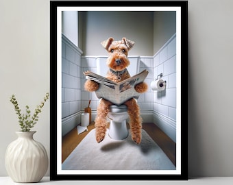 Lakeland Terrier Wall Art, Funny Bathroom Decor, Lakeland Terrier in Toilet, Animal in toilet, Petshop Art, Dog Art, Digital Download