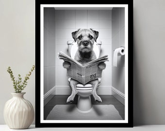 Border Terrier Wandkunst, lustige Badezimmer Dekor, Hund in Toilette, Tier in Toilette, Petshop Art, Terrier Geschenk, printable digitaler Download