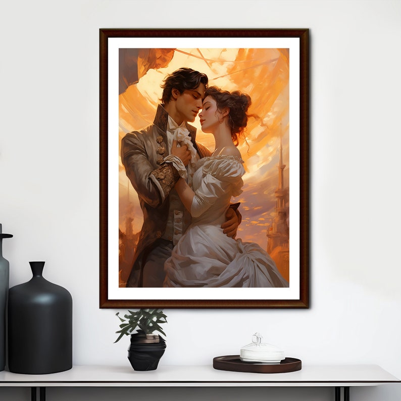 Romantic Art Print | Vintage Romanticism Painting | Kissing Wall Art | Hugging Couple Printable | Romantic Wall Art | Man and Woman Painting image 7