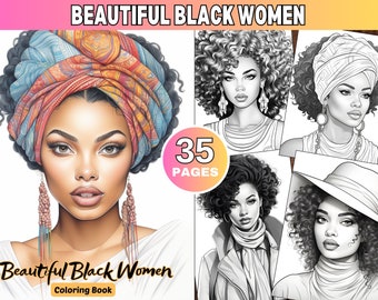 May include: A coloring book featuring 35 pages of black and white illustrations of beautiful Black women. The cover features a woman with a colorful headscarf and large earrings.
