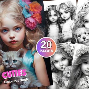 20 Cuties Malbuch, Graustufen Malbuch, Geschenk für Mädchen, Kinder, Erwachsene, zum sofortigen Download, Malseiten für Mädchen, bedruckbar