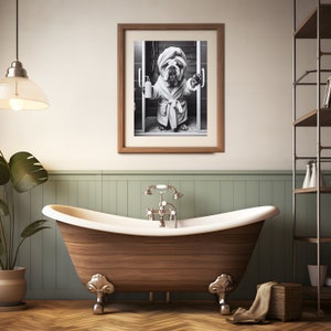 English Bulldog Wall Art, Bathroom Art Print, English Bulldog Photo, Bathroom wall art, Gift, Funny Bathroom Wall Decor, Digital Download image 8