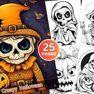 25 Creepy Halloween Coloring Book, Grayscale Dark Scary Christmas Coloring Book for Adults and Kids, Horror Coloring Pages, PDF Download
