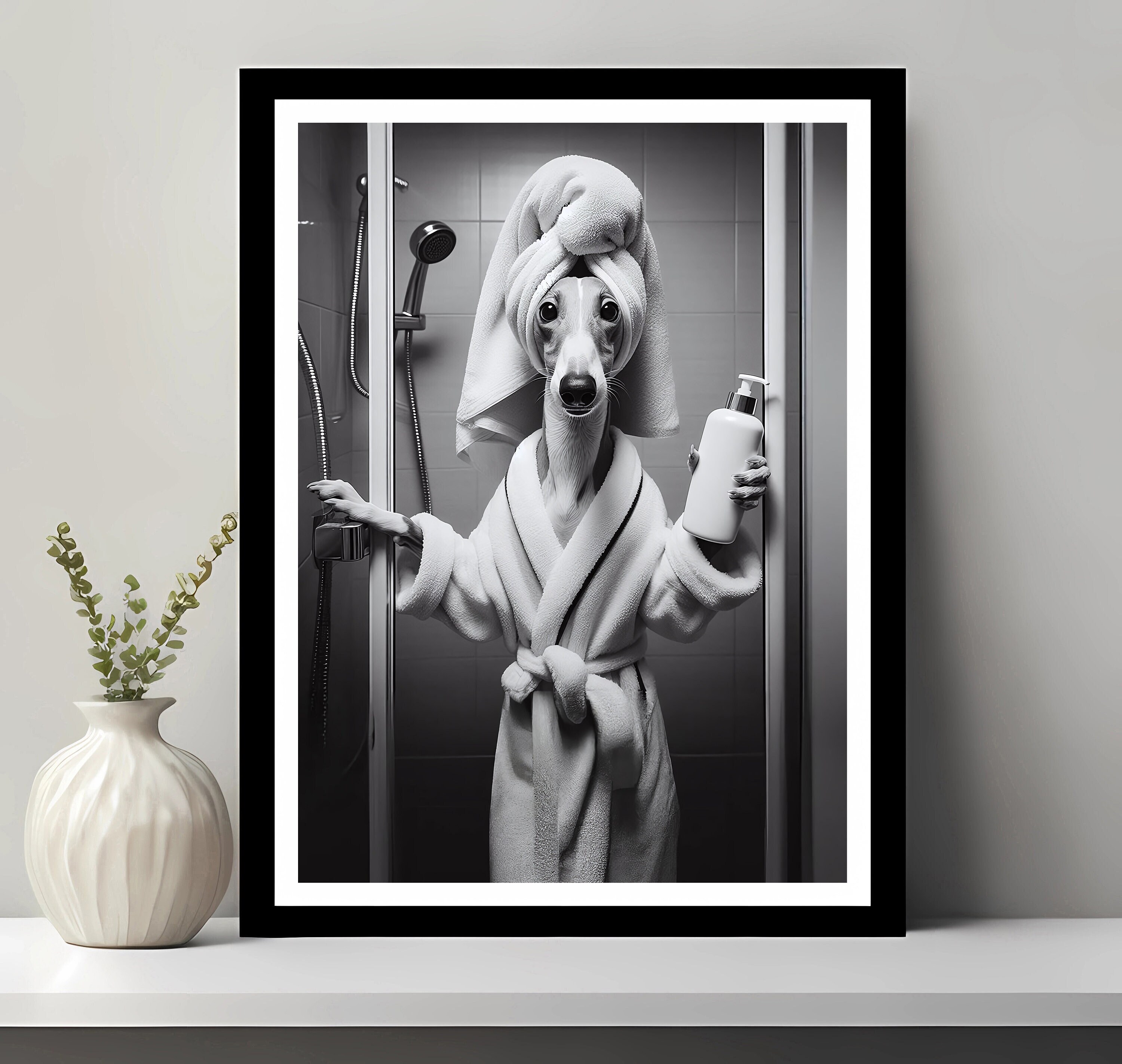 Greyhound Wall Art, Bathroom Art Print, Greyhound Photo, Bathroom wall art, Funny Bathroom Wall Decor, Printable Digital Download