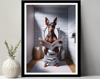 Manchester Terrier Wall Art, Funny Bathroom Decor, Animal in toilet, Petshop Art, Dog Art, Manchester Terrier Gift, Digital Download