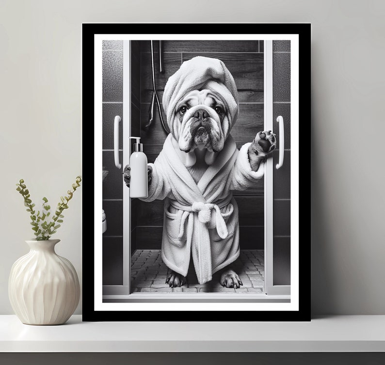 English Bulldog Wall Art, Bathroom Art Print, English Bulldog Photo, Bathroom wall art, Funny Bathroom Wall Decor, Printable Digital Download