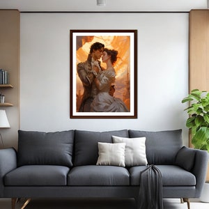 Romantic Art Print | Vintage Romanticism Painting | Kissing Wall Art | Hugging Couple Printable | Romantic Wall Art | Man and Woman Painting image 6