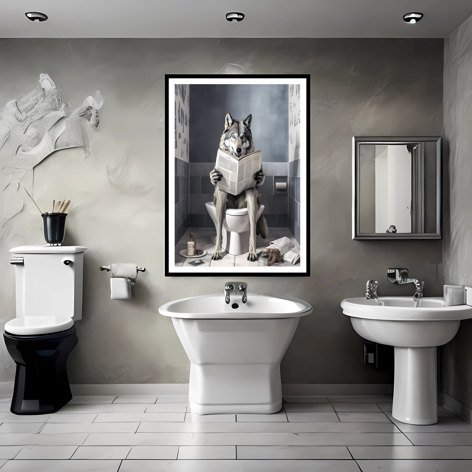 Wolves Bath FUNNY BATHROOM PRINT Wolf, Kids Bathroom Print, Wolf in Toilet, Animal ...