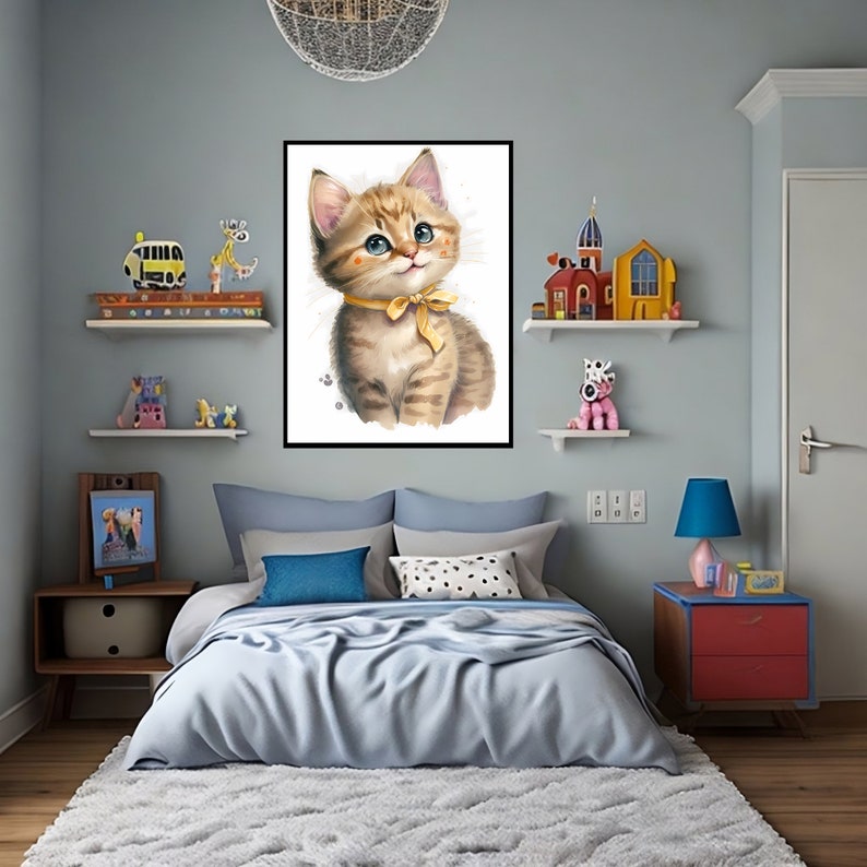Baby Cat Wall Art Print | Woodland Animal Nursery Decor | Printable ...