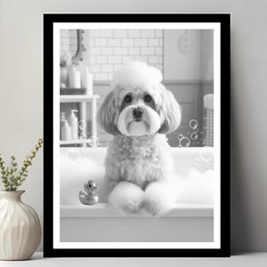 Havanese Wall Art, Funny Bathroom Decor, Pet Portrait, Petshop Art, Dog Art, Havanese Gift, Dog in Bubble Bath, Digital Download