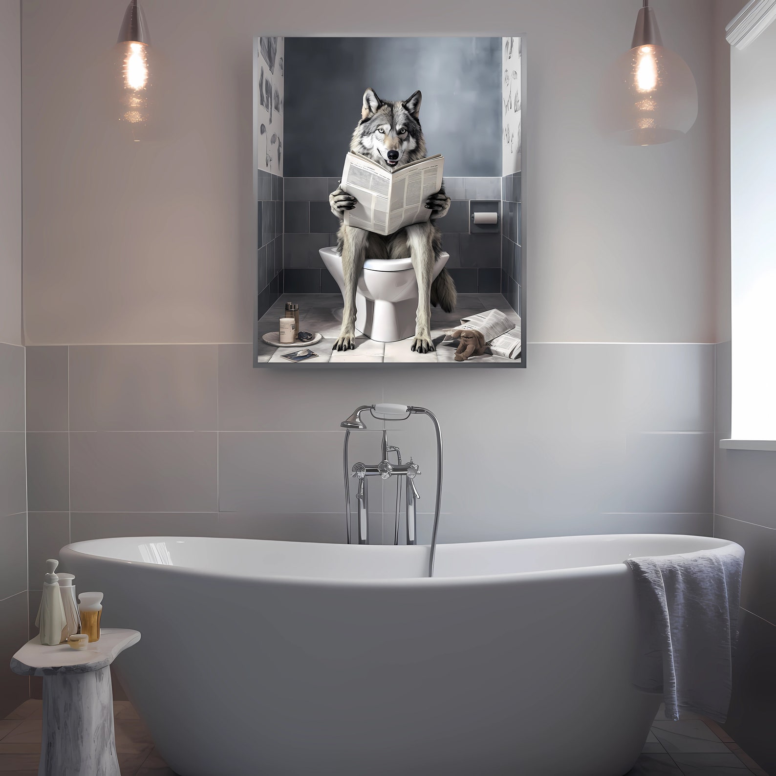 Wolves Bath FUNNY BATHROOM PRINT Wolf, Kids Bathroom Print, Wolf in Toilet, Animal ...