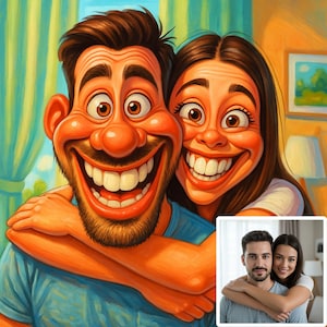 Funny Couple Caricature Portrait, Custom Cartoon Drawing from Photo, Hilarious Digital Art, Personalized Gift, Comic Style Portrait