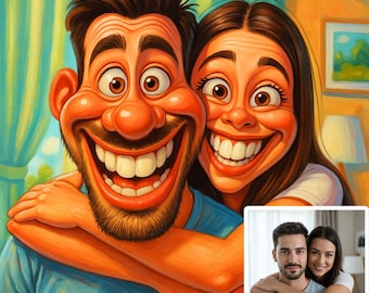 Funny Couple Caricature Portrait, Custom Cartoon Drawing from Photo, Hilarious Digital Art, Personalized Gift, Comic Style Portrait