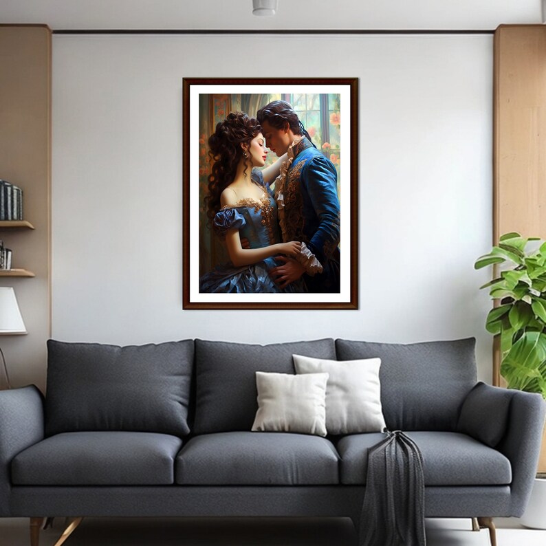 Tijdloze romantiek: muurkunst van twee oude geliefden | Romantische kunstafdruk | Antieke liefde kunst aan de muur | Schilderij vintage romantiek afbeelding 7