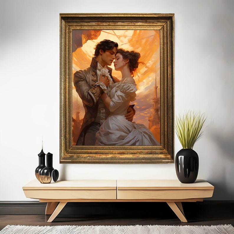 Romantic Art Print | Vintage Romanticism Painting | Kissing Wall Art | Hugging Couple Printable | Romantic Wall Art | Man and Woman Painting image 2