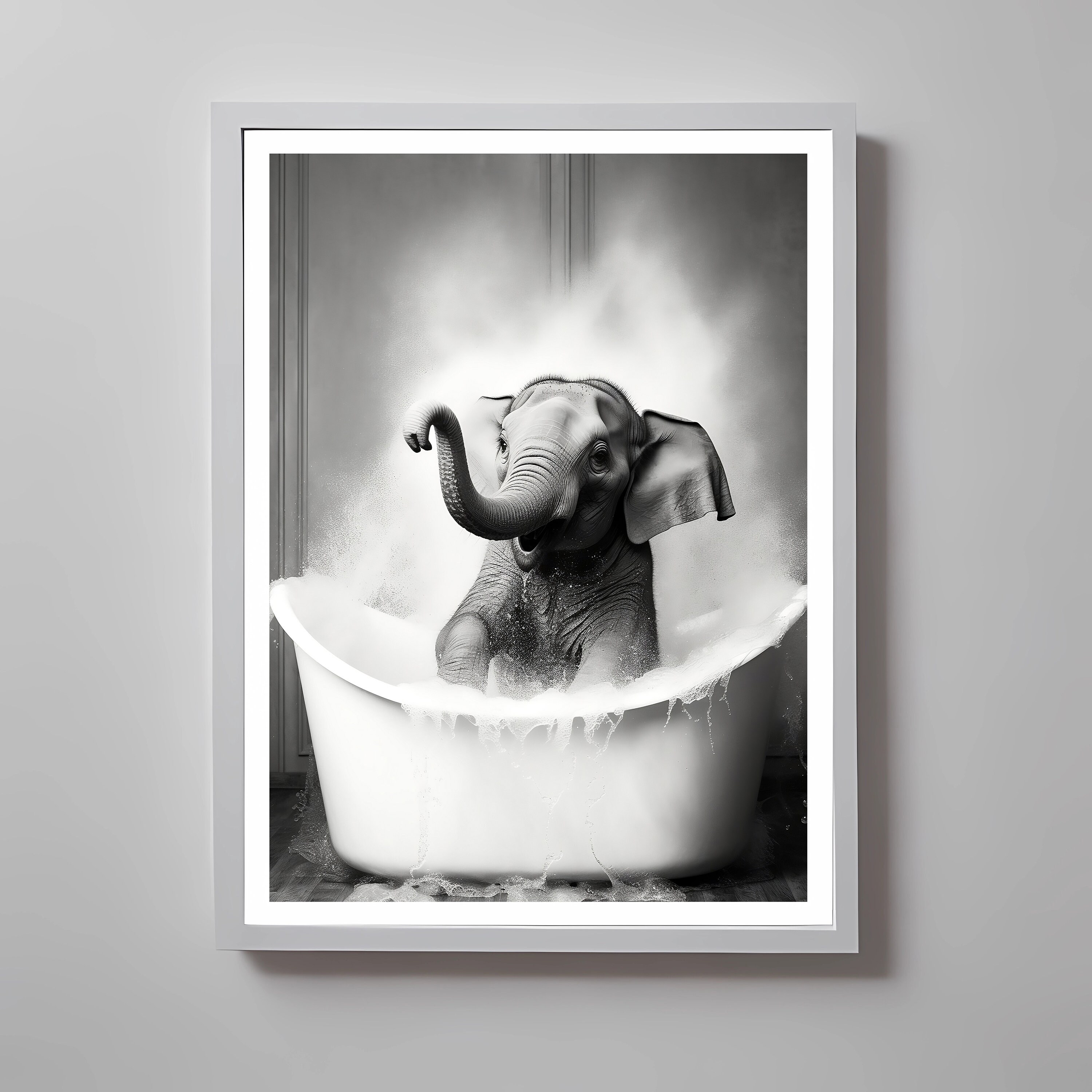 Adorable Baby Elephant in Tub Printable Wall Art, Bathroom Art,bathroom ...