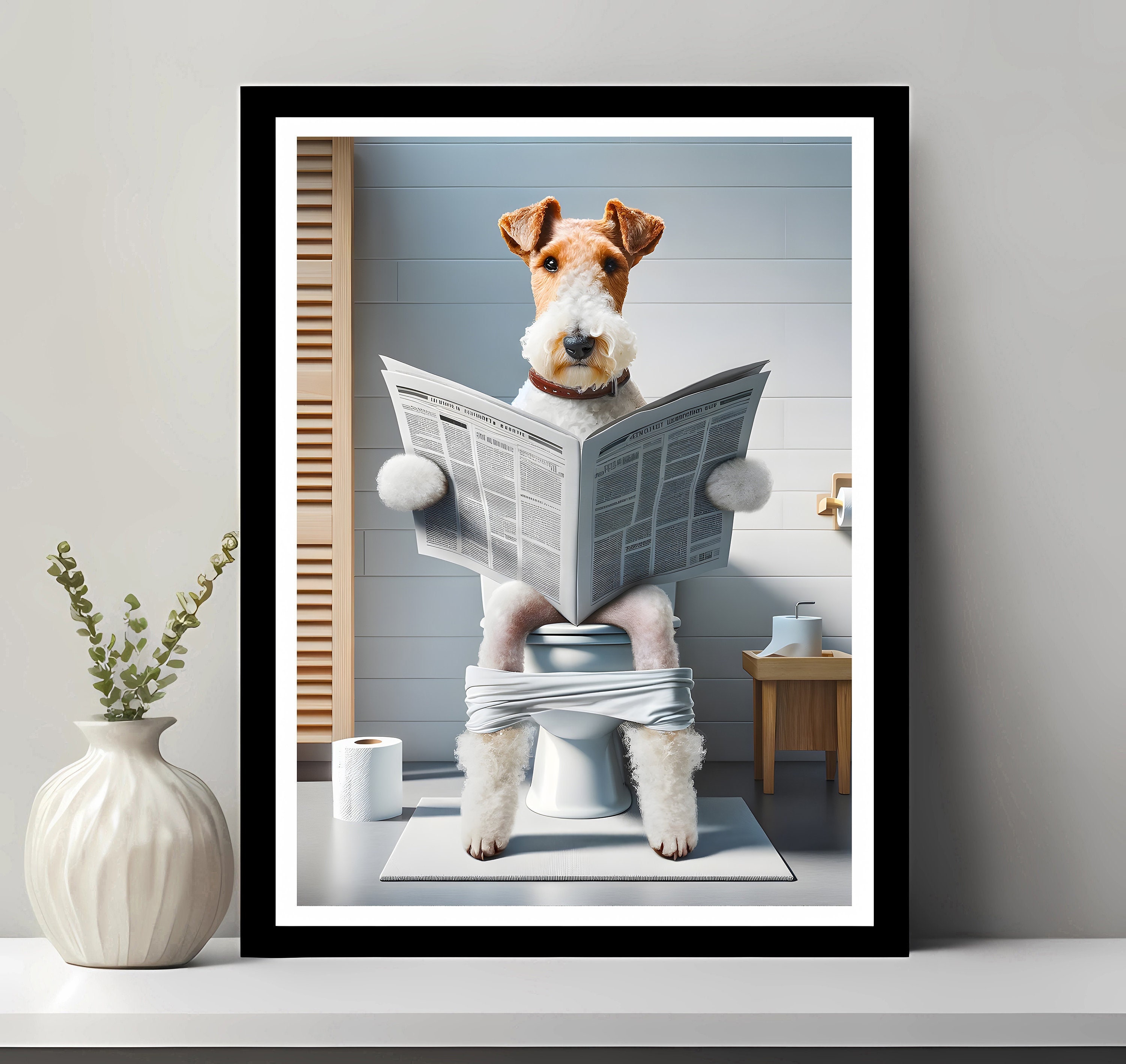 Wire Fox Terrier Wall Art, Funny Bathroom Decor, Terrier in Toilet, Animal  in Toilet, Petshop Art, Dog Art, Terrier Gift, Digital Download 