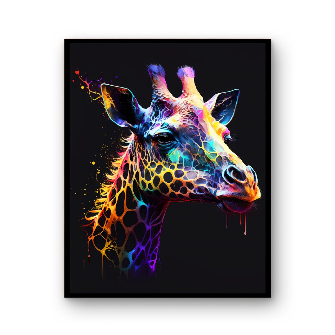 Colourful Neon Giraffe Wall Wall Art Download Giraffe - Etsy