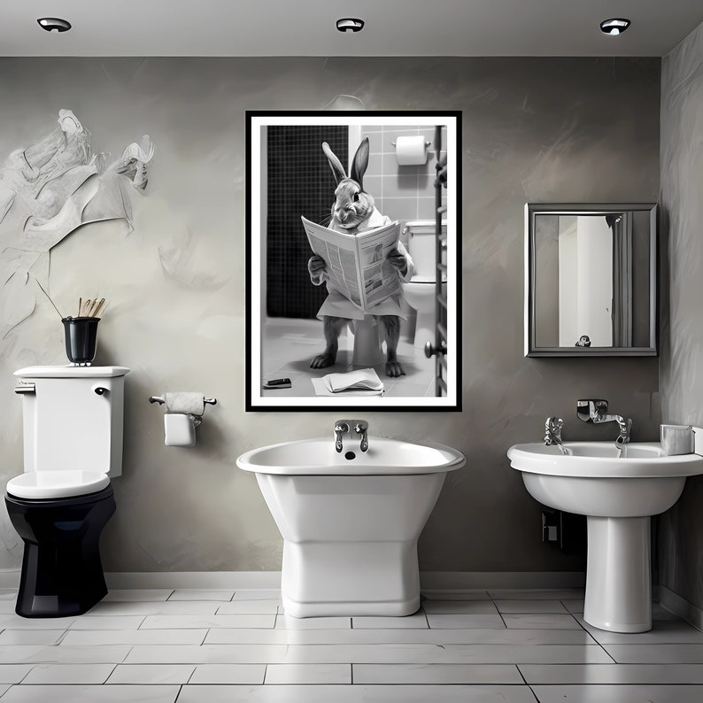 Toilet Simon Rabbit Rabbit Print, Funny Bathroom Decor, Rabbit in Toilet, Animal in Toilet ...