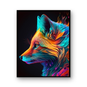 Colourful Neon Fox Wall | Wall Art  | Fox Print | Download Fox Poster |  Wild Life Gift Animals | Wall Decor