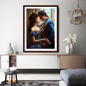 Tijdloze romantiek: muurkunst van twee oude geliefden | Romantische kunstafdruk | Antieke liefde kunst aan de muur | Schilderij vintage romantiek afbeelding 8