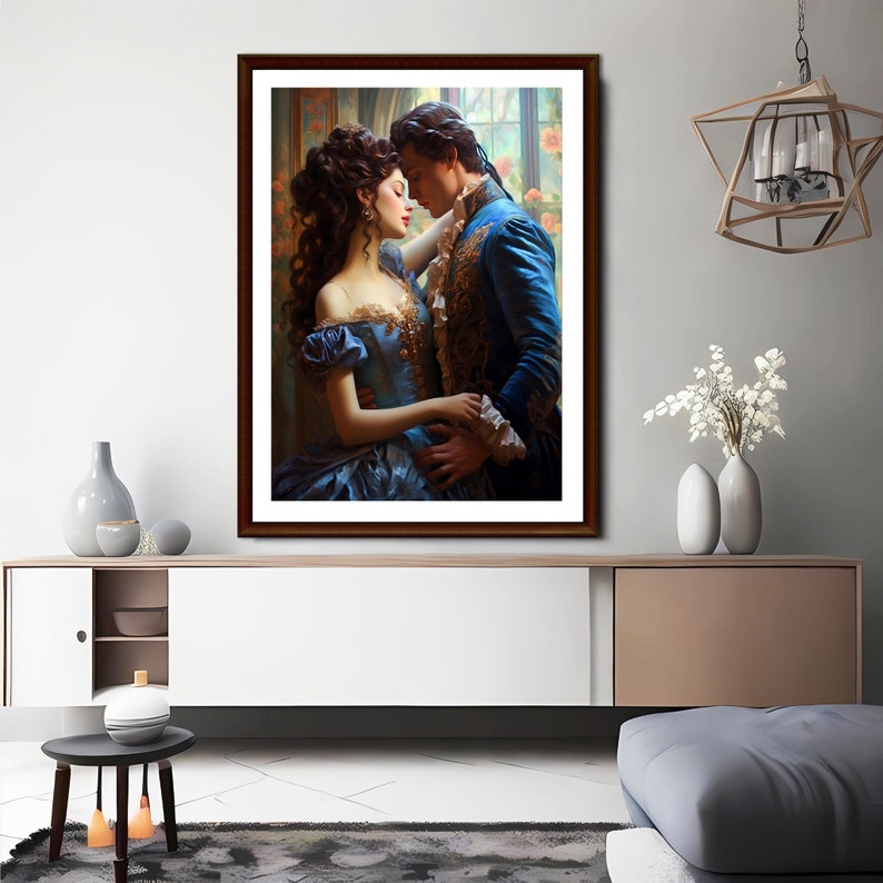 Tijdloze romantiek: muurkunst van twee oude geliefden | Romantische kunstafdruk | Antieke liefde kunst aan de muur | Schilderij vintage romantiek afbeelding 8