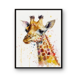 Watercolor Giraffe, PRINTABLE ART Giraffe Print Download Giraffe Poster Wild Life Gift Animals Wall Decor Nursery Animal Painting Colorful