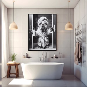 Engelse Bulldog kunst aan de muur, badkamer Art Print, Engelse Bulldog foto, kunst aan de muur badkamer, cadeau, grappige badkamer wand decor, digitale download afbeelding 5