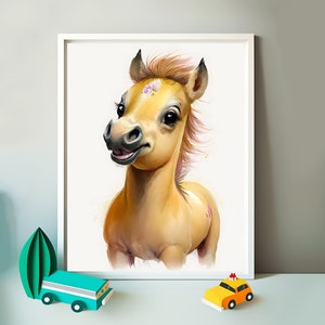 Bayb Horse Wall Art Print |  Girl&#39;s room decor | Baby Animal Print | Printable Digital Download | Toddler Room Decor | Neutral Nursery Print