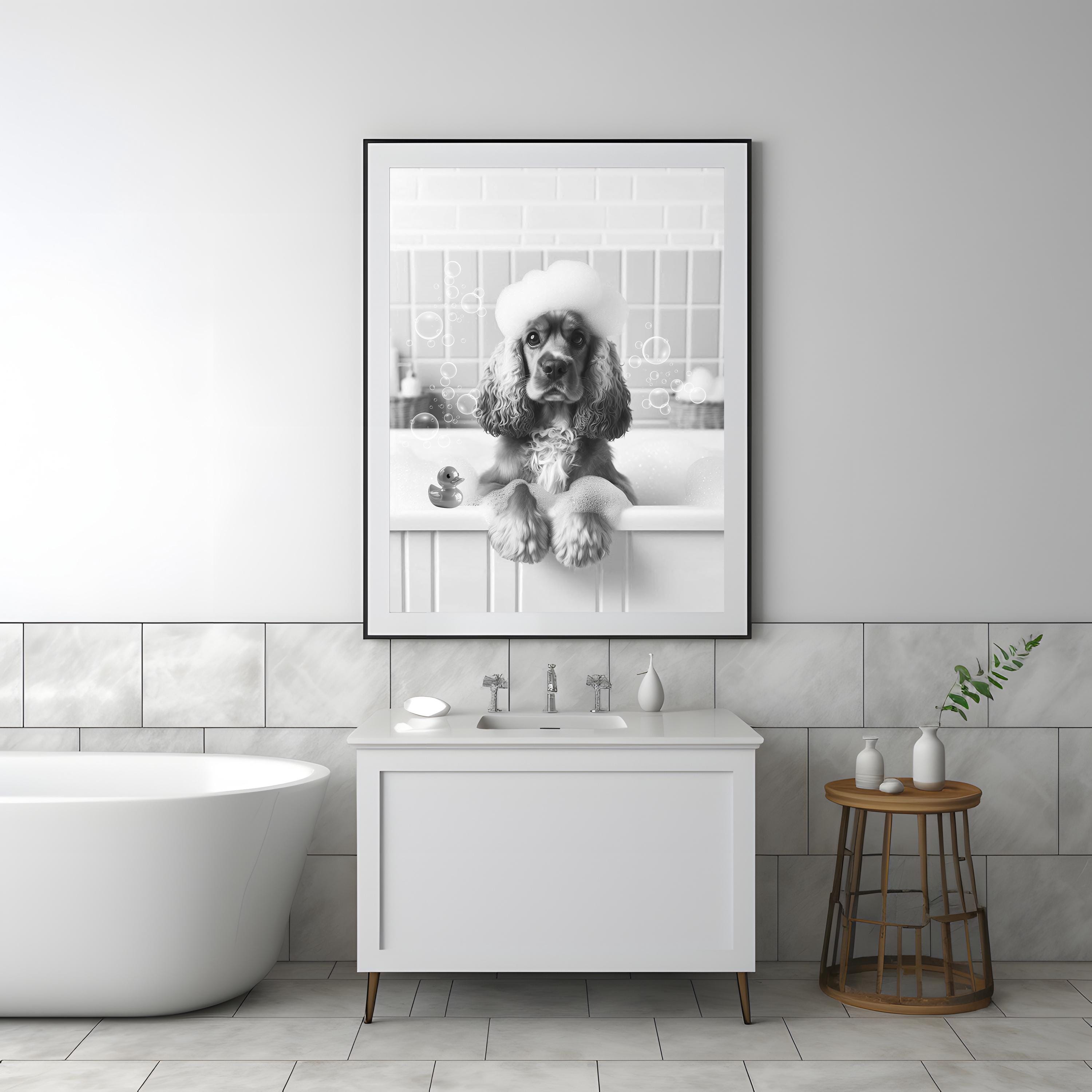 Cocker Spaniel Wall Art, Funny Bathroom Decor, Pet Portrait, Dog Art ...