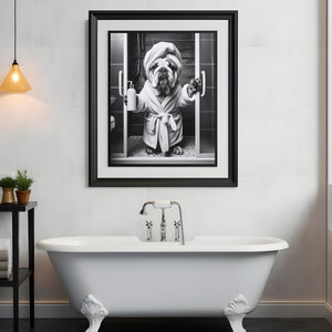 Engelse Bulldog kunst aan de muur, badkamer Art Print, Engelse Bulldog foto, kunst aan de muur badkamer, cadeau, grappige badkamer wand decor, digitale download afbeelding 7