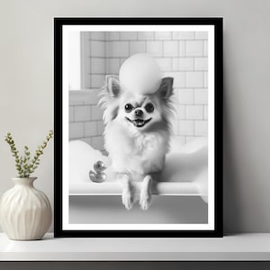 Chihuahua Wall Art, Funny Bathroom Decor, Pet Portrait, Petshop Art, Dog Art, Chihuahua Gift, Dog in Bubble Bath, Digital Download